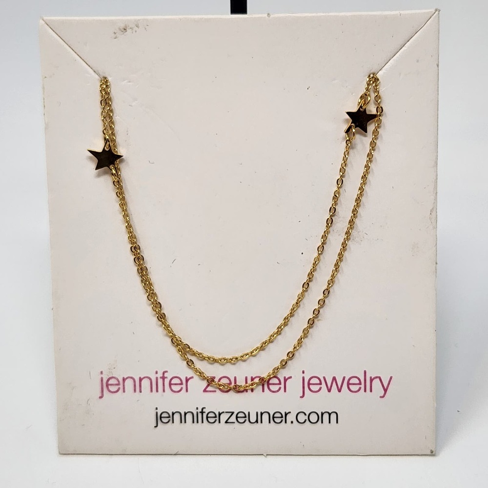 Jennifer Zeuner Jewelry Gold Tone Double Chain Star Necklace Layered Dainty New